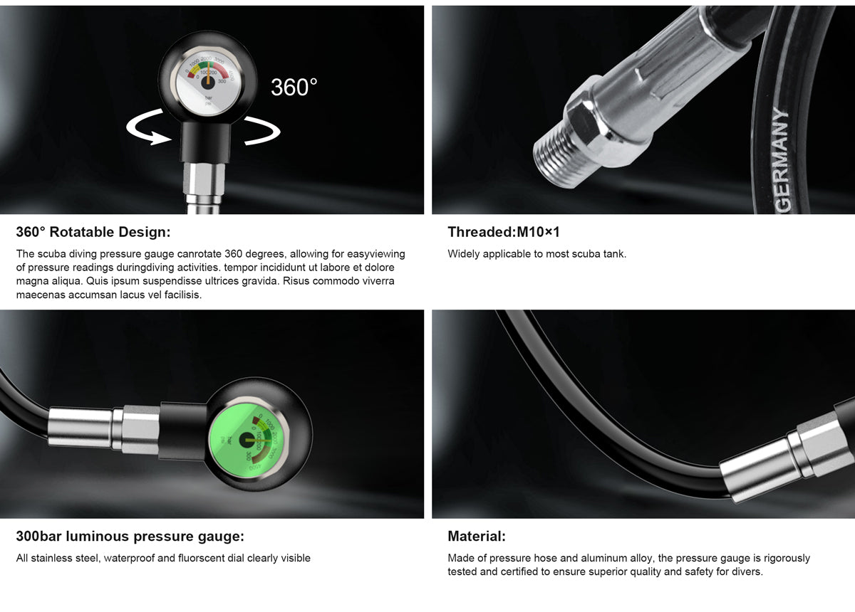 360° Rotatable Scuba Diving Pressure Gauge