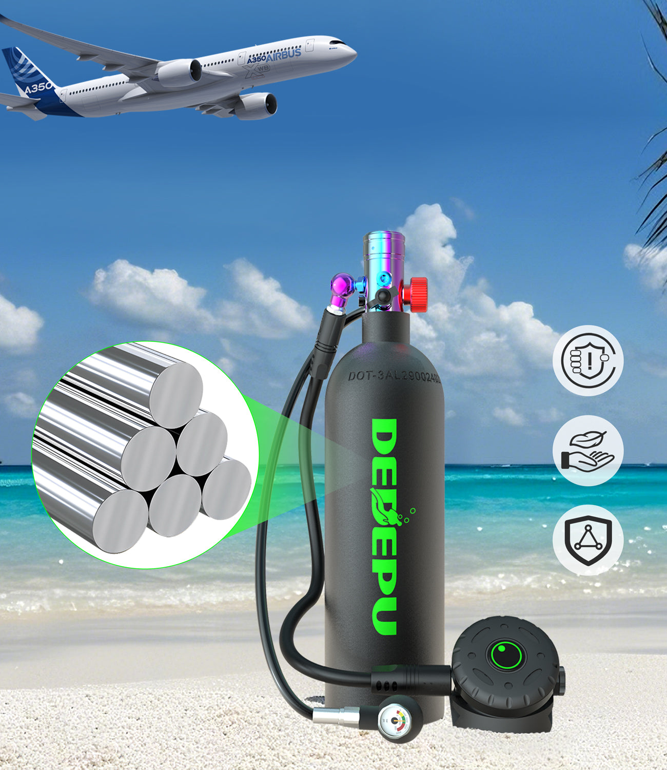 DEDEPU D600 2.3L scuba tank-Premium Alloy